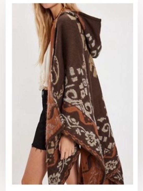 Free People Sweaters - Free People Brown & Tan Hooded Poncho Sweater